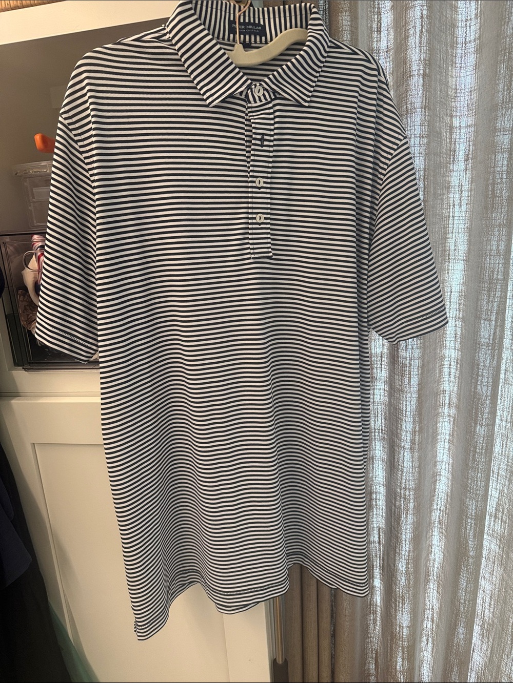 Peter Millar Navy and White Striped Polo